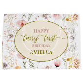 ファンタジーワイルドフラワーフェアリーの最初の誕生日抱き枕 ラージペーパーバッグ (正面)