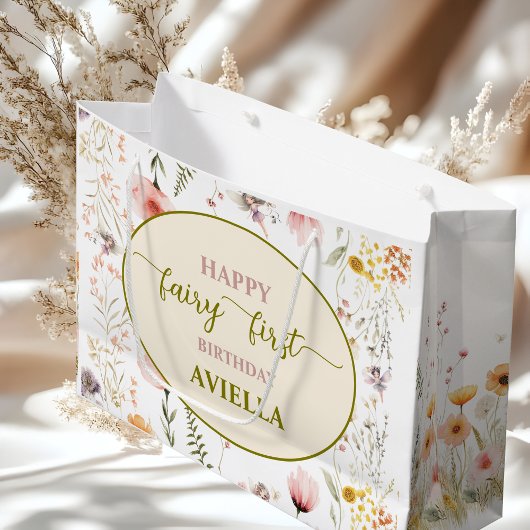 ファンタジーワイルドフラワーフェアリーの最初の誕生日抱き枕 ラージペーパーバッグ