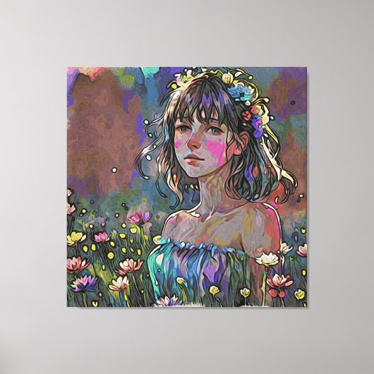 *~ファンタジーワイルドフラワーAP56アート絵画の女の子 キャンバスプリント (正面)