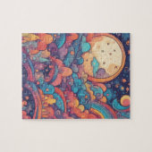 ファンタジーワールドカラフル魔法スカイかわいい月 ジグソーパズル (横)