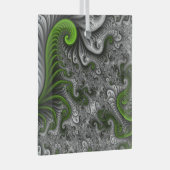 ファンタジーワールドグリーンとグレーの抽象芸術フラクタル・アート ガラスオーナメント (正面右)