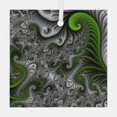 ファンタジーワールドグリーンとグレーの抽象芸術フラクタル・アート ガラスオーナメント (裏面)