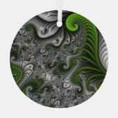 ファンタジーワールドグリーンとグレーの抽象芸術フラクタル・アート ガラスオーナメント (裏面)