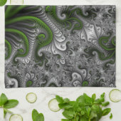 ファンタジーワールドグリーンとグレーの抽象芸術フラクタル・アート キッチンタオル (折り畳み)