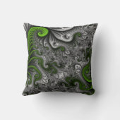 ファンタジーワールドグリーンとグレーの抽象芸術フラクタル・アート クッション (裏面)