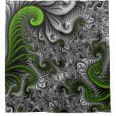 ファンタジーワールドグリーンとグレーの抽象芸術フラクタル・アート シャワーカーテン (正面)