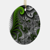 ファンタジーワールドグリーンとグレーの抽象芸術フラクタル・アート セラミックオーナメント (右)