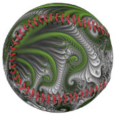 ファンタジーワールドグリーンとグレーの抽象芸術フラクタル・アート ソフトボール (正面左)