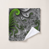 ファンタジーワールドグリーンとグレーの抽象芸術フラクタル・アート バスタオルセット (ウォッシュタオル)