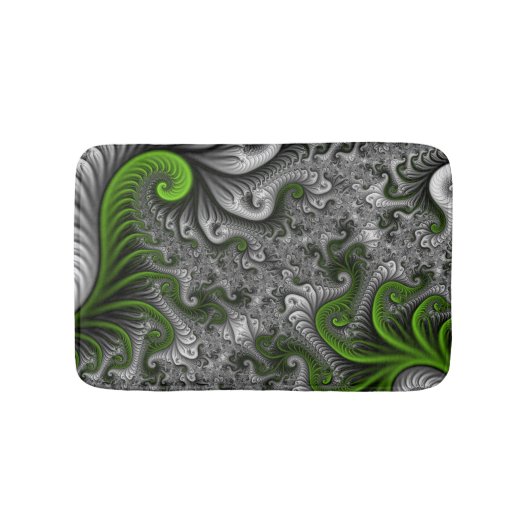 ファンタジーワールドグリーンとグレーの抽象芸術フラクタル・アート バスマット (正面)