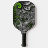 ファンタジーワールドグリーンとグレーの抽象芸術フラクタル・アート ピックルボールラケット (裏面)