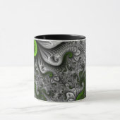 ファンタジーワールドグリーンとグレーの抽象芸術フラクタル・アート マグカップ (中央)