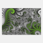 ファンタジーワールドグリーンとグレーの抽象芸術フラクタル・アート ラッピングペーパーシート (正面)