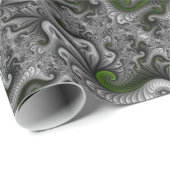 ファンタジーワールドグリーンとグレーの抽象芸術フラクタル・アート ラッピングペーパー (ロールコーナー)