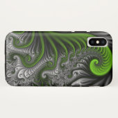 ファンタジーワールドグリーンとグレーの抽象芸術フラクタル・アート Case-Mate iPhoneケース (裏面(横))