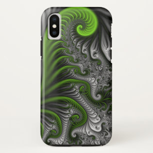 ファンタジーワールドグリーンとグレーの抽象芸術フラクタル・アート iPhone XSケース