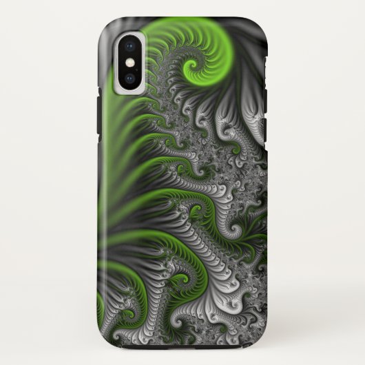ファンタジーワールドグリーンとグレーの抽象芸術フラクタル・アート Case-Mate iPhoneケース (裏面)