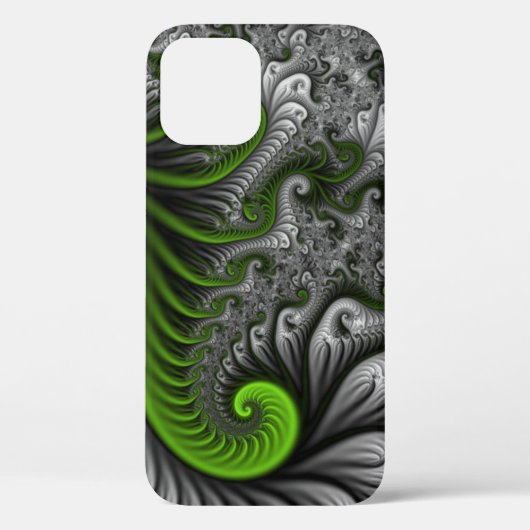 ファンタジーワールドグリーンとグレーの抽象芸術フラクタル・アート Case-Mate iPhoneケース (裏面)