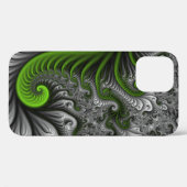 ファンタジーワールドグリーンとグレーの抽象芸術フラクタル・アート Case-Mate iPhoneケース (裏面 (横))