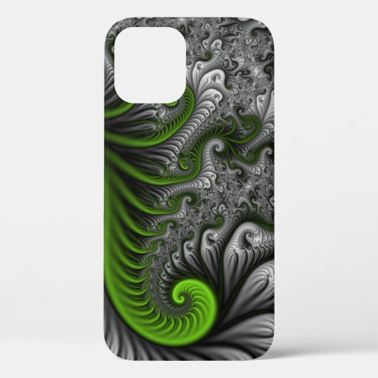 ファンタジーワールドグリーンとグレーの抽象芸術フラクタル・アート Case-Mate iPhoneケース (裏面)