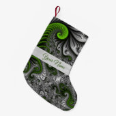 ファンタジーワールドグリーングレー抽象芸術フラクタルアート名 スモールクリスマスストッキング (正面 (吊り時))