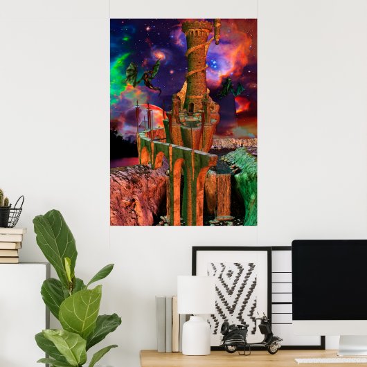 ファンタジーワールドドラゴンファイトファンタジーアート ポスター (ホームオフィス)