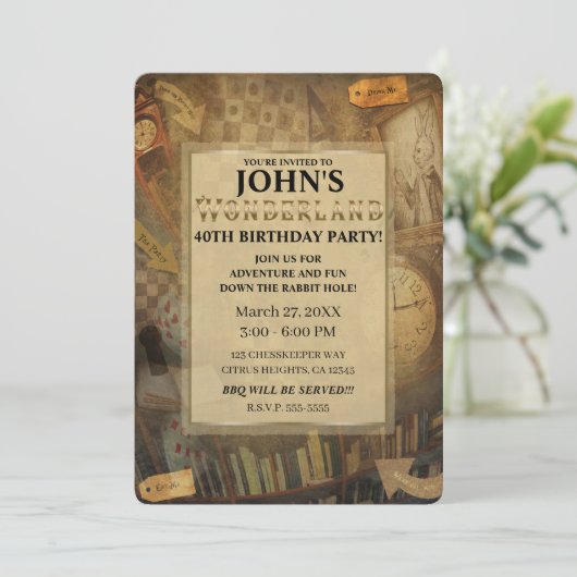 ファンタジーヴィンテージアリスinワンダーランド誕生日パーティー 招待状 (スタンド正面)