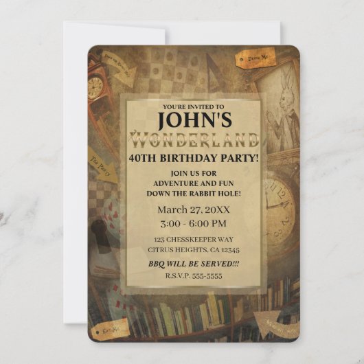 ファンタジーヴィンテージアリスinワンダーランド誕生日パーティー 招待状 (正面)