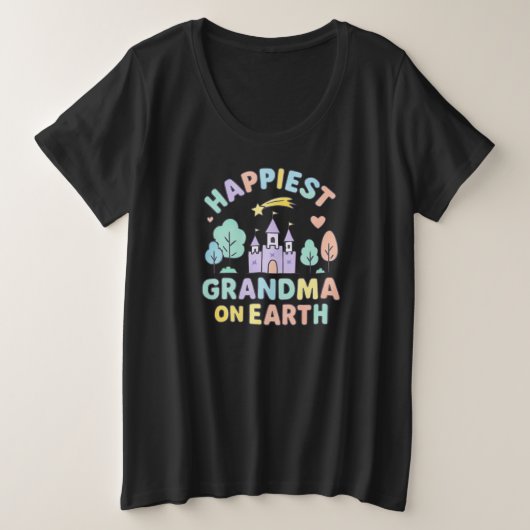 ファンタジー世界の幸せなおばあちゃんTシャツ プラスサイズTシャツ (デザイン正面)