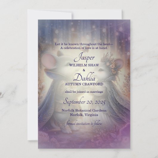 ファンタジー中世おとぎ話のマウ結婚スカップル セーブザデート (裏面)