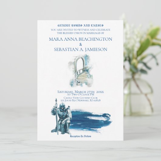 *~* ファンタジー中世のお城の階段 騎士のウェディング 招待状 (スタンド正面)