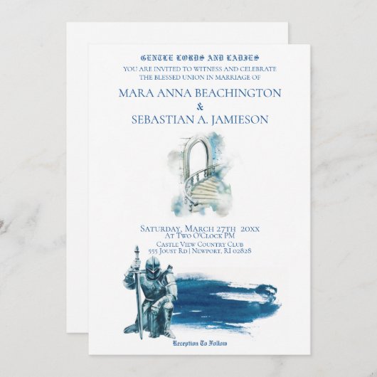 *~* ファンタジー中世のお城の階段 騎士のウェディング 招待状 (正面/裏面)