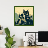 ファンタジー中世の城 – ウッドカット1 ポスター (ホームオフィス)