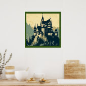 ファンタジー中世の城 – ウッドカット1 ポスター (キッチン)