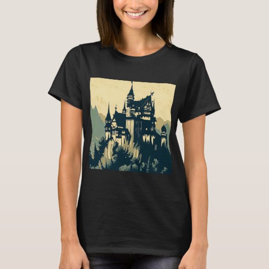 ファンタジー中世の城 – ウッドカット1 Tシャツ (正面)