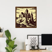 ファンタジー中世の城 – ウッドカット2 ポスター (ホームオフィス)