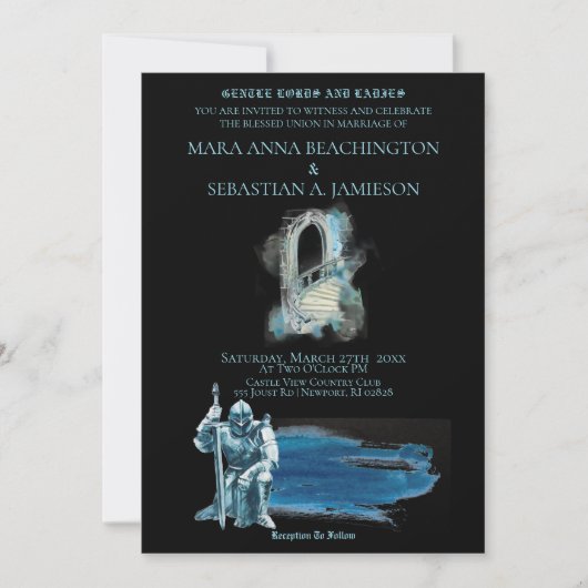 *~*ファンタジー中世の騎士の城階段結婚の 招待状 (正面)