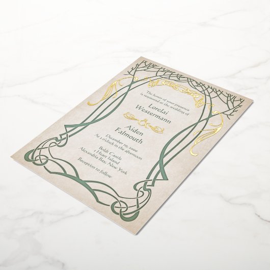 ファンタジー中世ケルト結婚チック 箔招待状 (回転した状態)