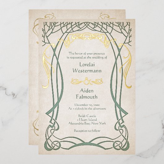 ファンタジー中世ケルト結婚チック 箔招待状 (正面/裏面)