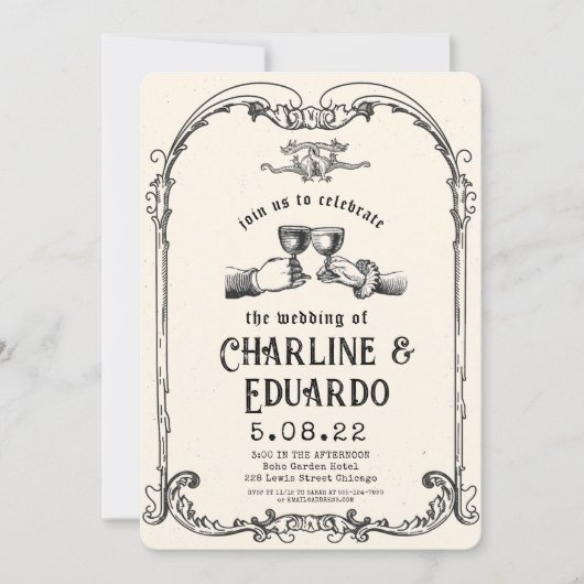 ファンタジー中世版木、銅版、版画アート結婚式招待状 招待状 (正面)