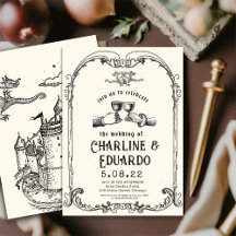 ファンタジー中世版木、銅版、版画アート結婚式招待状