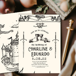 ファンタジー中世版木、銅版、版画アート結婚式招待状 招待状