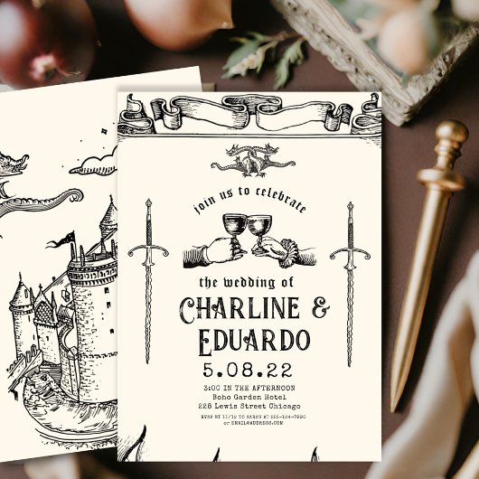 ファンタジー中世版木、銅版、版画アート結婚式招待状 招待状