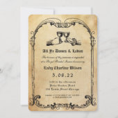 ファンタジー中世版木、銅版、版画ブライダルシャワー 招待状 (正面)