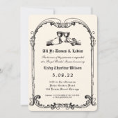 ファンタジー中世版木、銅版、版画ブライダルシャワー 招待状 (正面)