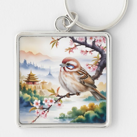 ファンタジー中国のかわいい鳥の花 キーホルダー (正面)
