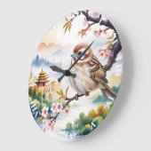 ファンタジー中国のかわいい鳥の花 ラージ壁時計 (傾斜)