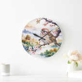 ファンタジー中国のかわいい鳥の花 ラージ壁時計 (ホーム)