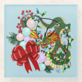 ファンタジー中国のドラゴン クリスマスリース ファンタジー ガラスコースター (正面)