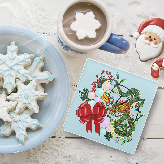 ファンタジー中国のドラゴン クリスマスリース ファンタジー ガラスコースター